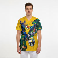 Personalized Brazil Soccer Scrub Top Toucan Football Mascot - Christ the Redeemer - Tropical Floral