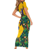 Personalized Brazil Soccer Short Sleeve Bodycon Dress Toucan Football Mascot - Christ the Redeemer - Tropical Floral