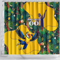 Personalized Brazil Soccer Shower Curtain Toucan Football Mascot - Christ the Redeemer - Tropical Floral