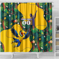 Personalized Brazil Soccer Shower Curtain Toucan Football Mascot - Christ the Redeemer - Tropical Floral