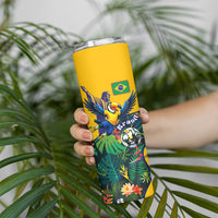 Personalized Brazil Soccer Skinny Tumbler Toucan Football Mascot - Christ the Redeemer - Tropical Floral
