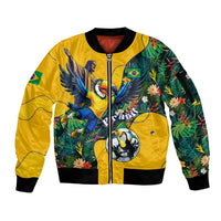 Personalized Brazil Soccer Sleeve Zip Bomber Jacket Toucan Football Mascot - Christ the Redeemer - Tropical Floral