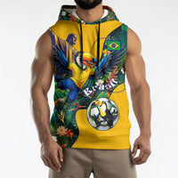 Personalized Brazil Soccer Sleeveless Hoodie Toucan Football Mascot - Christ the Redeemer - Tropical Floral