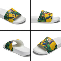 Personalized Brazil Soccer Slide Sandals Toucan Football Mascot - Christ the Redeemer - Tropical Floral