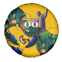 Personalized Brazil Soccer Spare Tire Cover Toucan Football Mascot - Christ the Redeemer - Tropical Floral