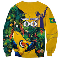 Personalized Brazil Soccer Sweatshirt Toucan Football Mascot - Christ the Redeemer - Tropical Floral