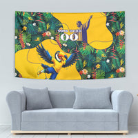Personalized Brazil Soccer Tapestry Toucan Football Mascot - Christ the Redeemer - Tropical Floral