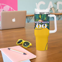 Personalized Brazil Soccer Tumbler With Handle Toucan Football Mascot - Christ the Redeemer - Tropical Floral