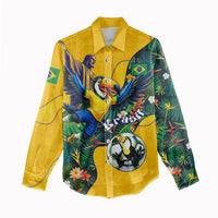 Personalized Brazil Soccer Women Casual Shirt Toucan Football Mascot - Christ the Redeemer - Tropical Floral