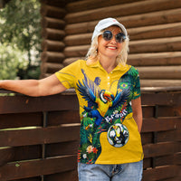 Personalized Brazil Soccer Women Polo Shirt Toucan Football Mascot - Christ the Redeemer - Tropical Floral