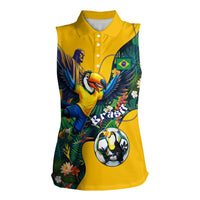 Personalized Brazil Soccer Women Sleeveless Polo Shirt Toucan Football Mascot - Christ the Redeemer - Tropical Floral