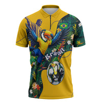 Personalized Brazil Soccer Zipper Polo Shirt Toucan Football Mascot - Christ the Redeemer - Tropical Floral