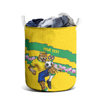 Personalized Brazil Soccer Laundry Basket Jaguar Football Mascot - National Flag and Floral Accents