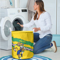 Personalized Brazil Soccer Laundry Basket Jaguar Football Mascot - National Flag and Floral Accents