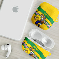 Personalized Brazil Soccer AirPods Case Jaguar Football Mascot - National Flag and Floral Accents