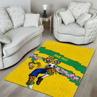Personalized Brazil Soccer Area Rug Jaguar Football Mascot - National Flag and Floral Accents