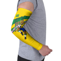 Personalized Brazil Soccer Arm Sleeves Jaguar Football Mascot - National Flag and Floral Accents