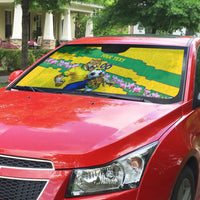 Personalized Brazil Soccer Auto Sun Shade Jaguar Football Mascot - National Flag and Floral Accents