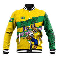 Personalized Brazil Soccer Baseball Jacket Jaguar Football Mascot - National Flag and Floral Accents