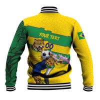 Personalized Brazil Soccer Baseball Jacket Jaguar Football Mascot - National Flag and Floral Accents
