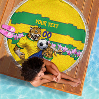 Personalized Brazil Soccer Beach Blanket Jaguar Football Mascot - National Flag and Floral Accents