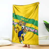 Personalized Brazil Soccer Blanket Jaguar Football Mascot - National Flag and Floral Accents