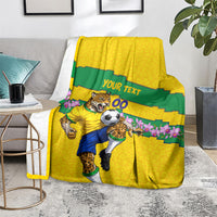 Personalized Brazil Soccer Blanket Jaguar Football Mascot - National Flag and Floral Accents
