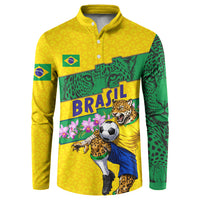 Personalized Brazil Soccer Button Sweatshirt Jaguar Football Mascot - National Flag and Floral Accents