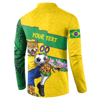 Personalized Brazil Soccer Button Sweatshirt Jaguar Football Mascot - National Flag and Floral Accents