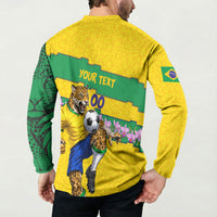 Personalized Brazil Soccer Button Sweatshirt Jaguar Football Mascot - National Flag and Floral Accents