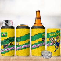 Personalized Brazil Soccer 4 in 1 Can Cooler Tumbler Jaguar Football Mascot - National Flag and Floral Accents