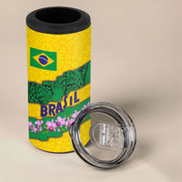 Personalized Brazil Soccer 4 in 1 Can Cooler Tumbler Jaguar Football Mascot - National Flag and Floral Accents