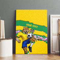 Personalized Brazil Soccer Canvas Wall Art Jaguar Football Mascot - National Flag and Floral Accents