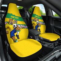 Personalized Brazil Soccer Car Seat Cover Jaguar Football Mascot - National Flag and Floral Accents
