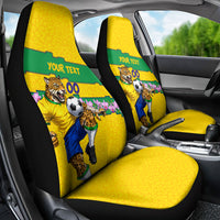Personalized Brazil Soccer Car Seat Cover Jaguar Football Mascot - National Flag and Floral Accents