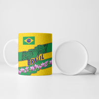 Personalized Brazil Soccer Ceramic Mug Jaguar Football Mascot - National Flag and Floral Accents