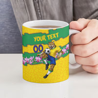 Personalized Brazil Soccer Ceramic Mug Jaguar Football Mascot - National Flag and Floral Accents