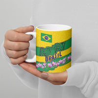 Personalized Brazil Soccer Ceramic Mug Jaguar Football Mascot - National Flag and Floral Accents