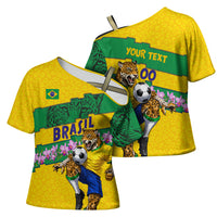 Personalized Brazil Soccer Cross Shoulder Shirt Jaguar Football Mascot - National Flag and Floral Accents
