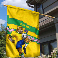 Personalized Brazil Soccer Garden Flag Jaguar Football Mascot - National Flag and Floral Accents