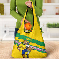 Personalized Brazil Soccer Grocery Bag Jaguar Football Mascot - National Flag and Floral Accents