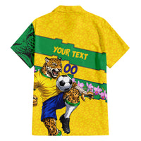Personalized Brazil Soccer Hawaiian Shirt Jaguar Football Mascot - National Flag and Floral Accents