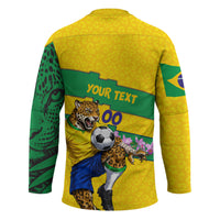 Personalized Brazil Soccer Hockey Jersey Jaguar Football Mascot - National Flag and Floral Accents