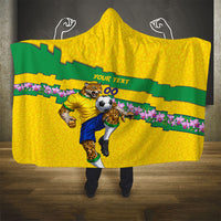 Personalized Brazil Soccer Hooded Blanket Jaguar Football Mascot - National Flag and Floral Accents