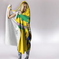 Personalized Brazil Soccer Hooded Blanket Jaguar Football Mascot - National Flag and Floral Accents