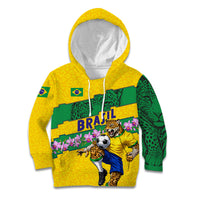Personalized Brazil Soccer Kid Hoodie Jaguar Football Mascot - National Flag and Floral Accents