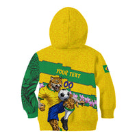 Personalized Brazil Soccer Kid Hoodie Jaguar Football Mascot - National Flag and Floral Accents