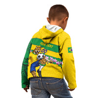 Personalized Brazil Soccer Kid Hoodie Jaguar Football Mascot - National Flag and Floral Accents
