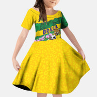 Personalized Brazil Soccer Kid Short Sleeve Dress Jaguar Football Mascot - National Flag and Floral Accents