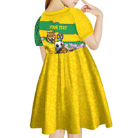 Personalized Brazil Soccer Kid Short Sleeve Dress Jaguar Football Mascot - National Flag and Floral Accents
